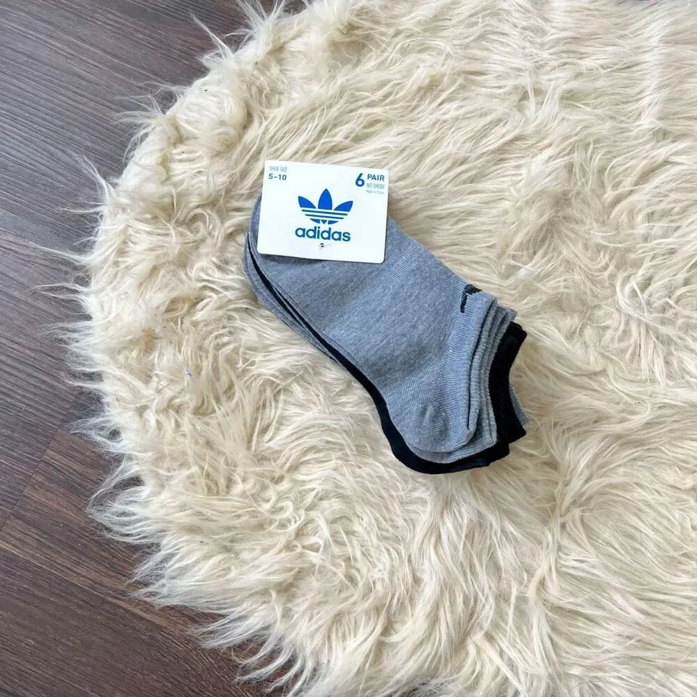 NWT 6-pair pack of gray black Adidas no-show socks Size 5 - 10
